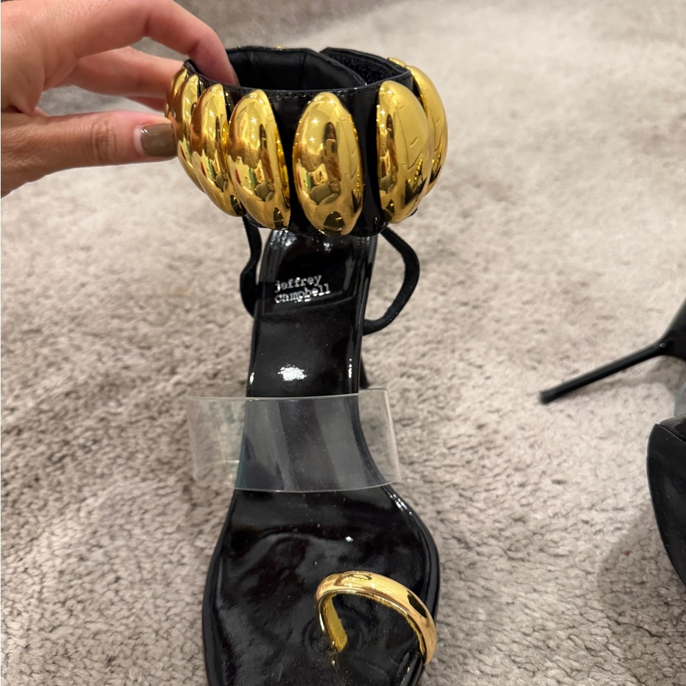 Jeffrey Campbell Black High Heel Sandals with Gold Accents - Picture 4 of 6